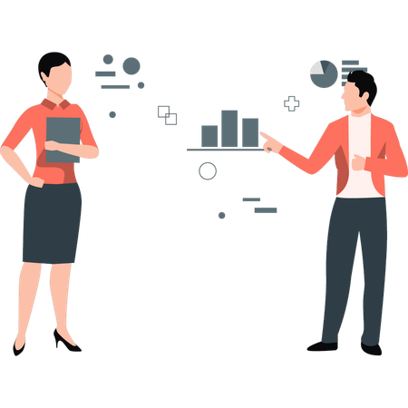 Businesswoman and man pointing graph  Illustration