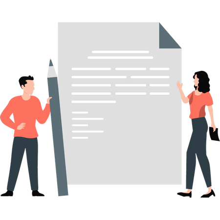 Businesswoman and man talking about business document  Illustration