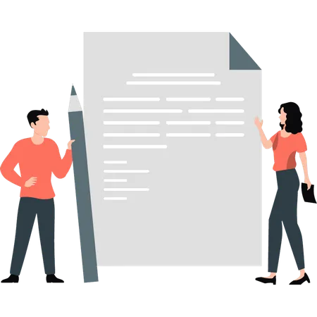 The Boy And Girl Talking About Business Document Illustration