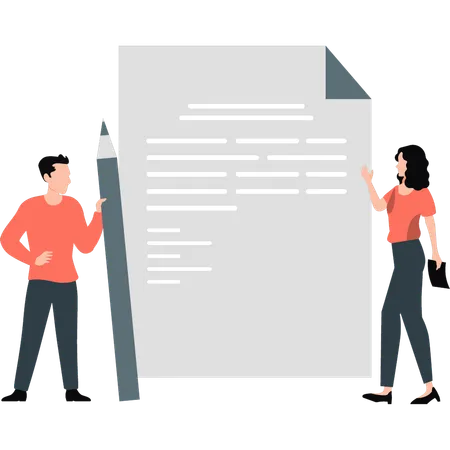 Businesswoman and man talking about business document  Illustration