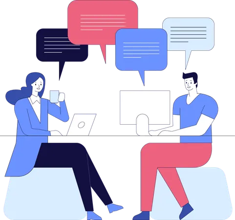 Businesswoman and man talking about business talk  Illustration