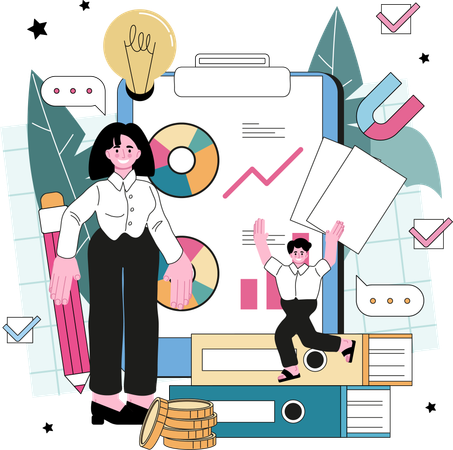 Businesswoman and man working on business analysis  Illustration
