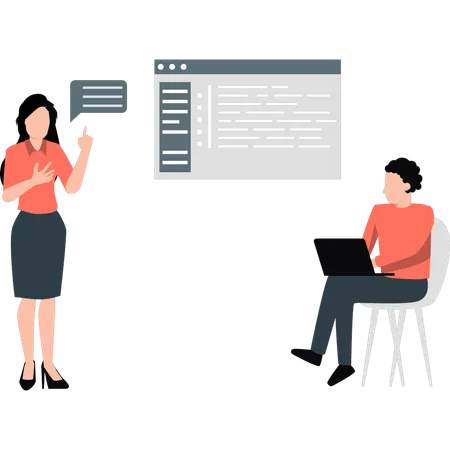 Businesswoman and man working on business data  Illustration