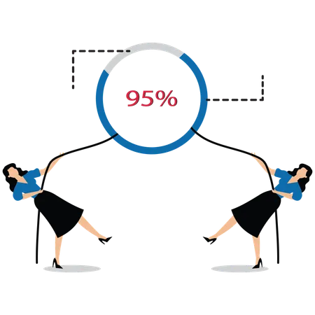 Businesswoman and rival fighting for biggest pie chart segment  Illustration