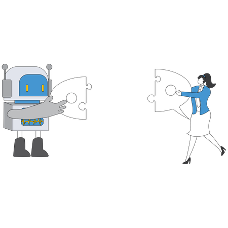 Businesswoman and robot doing collaboration  Illustration