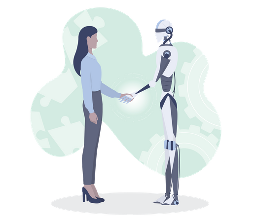 Businesswoman and robot shaking hands  Illustration