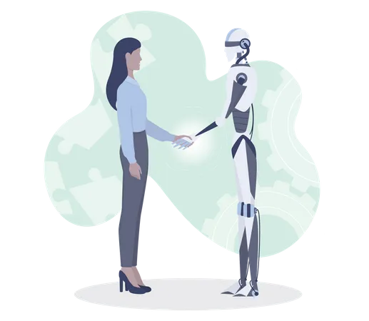 Businesswoman and robot shaking hands  Illustration