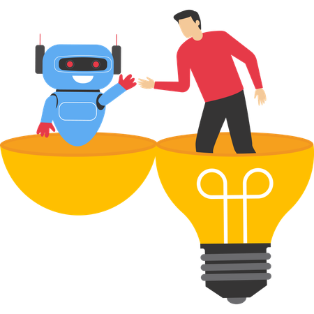 Businesswoman and robot shaking hands  Illustration