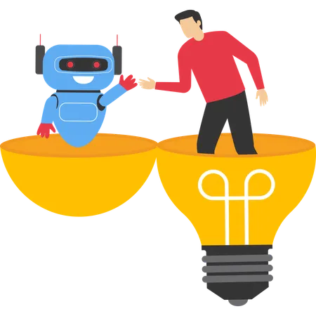 Businesswoman and robot shaking hands  Illustration
