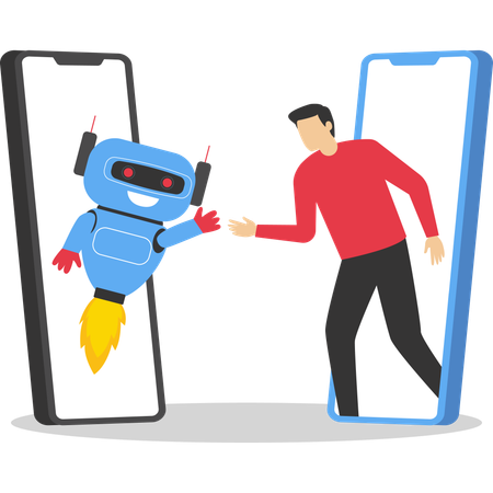 Businesswoman and robot shaking hands  Illustration