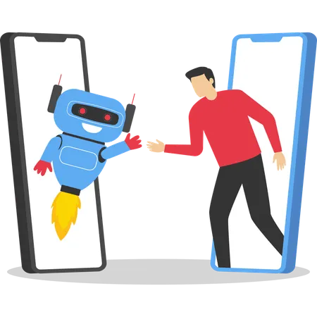 Businesswoman and robot shaking hands  Illustration