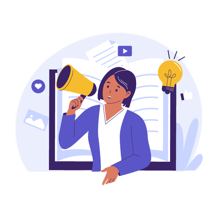 Businesswoman announcing Content Marketing Strategy  Illustration