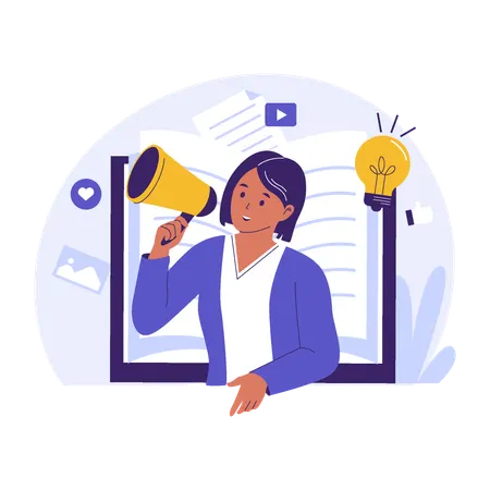 Businesswoman announcing Content Marketing Strategy  Illustration
