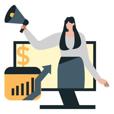 Businesswoman announcing financial growth  Illustration