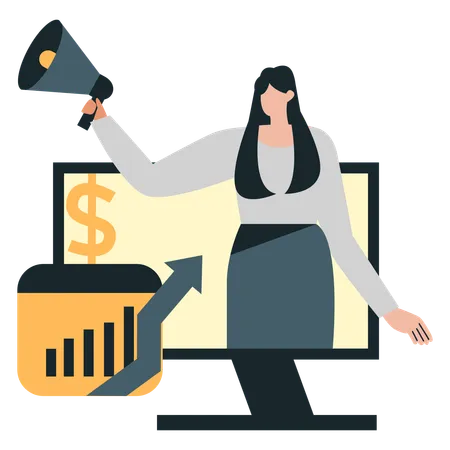 Businesswoman announcing financial growth  Illustration