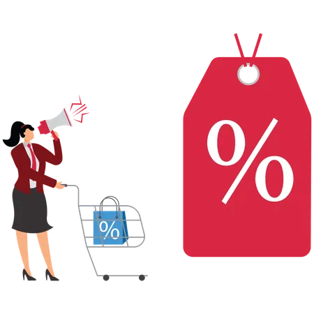 Businesswoman announcing shopping Discounts and Promotions  Illustration