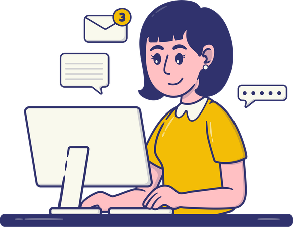 Businesswoman answering client mails from home  Illustration