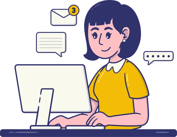 Businesswoman answering client mails from home  Illustration