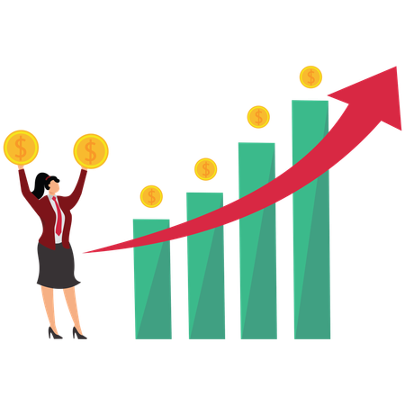 Businesswoman are successful in their investments and make a lot of profit  Illustration