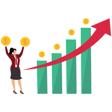 Businesswoman are successful in their investments and make a lot of profit  Illustration