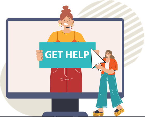 Businesswoman asks for online help  Illustration