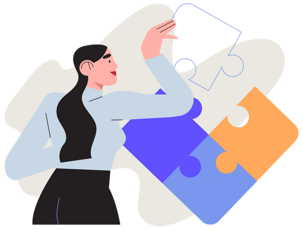 Businesswoman assembling together jigsaw puzzle pieces Illustration