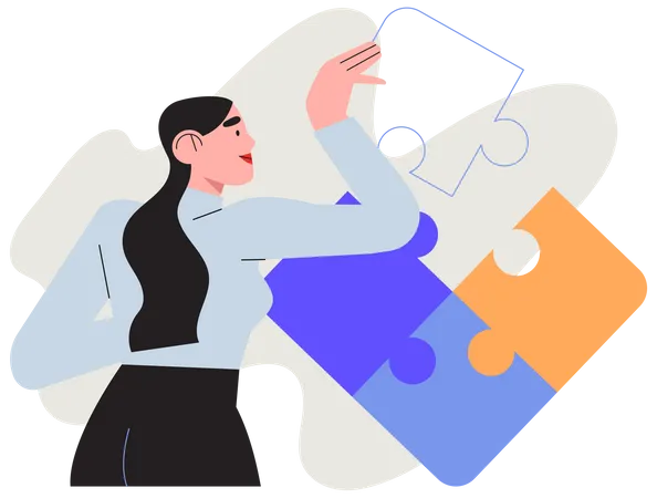 Businesswoman assembling together jigsaw puzzle pieces  Illustration