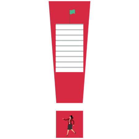 Businesswoman at Exit Door Exclamation Mark  Illustration