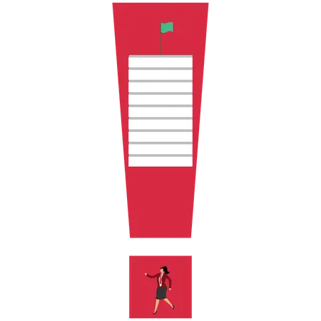 Businesswoman at Exit Door Exclamation Mark  Illustration