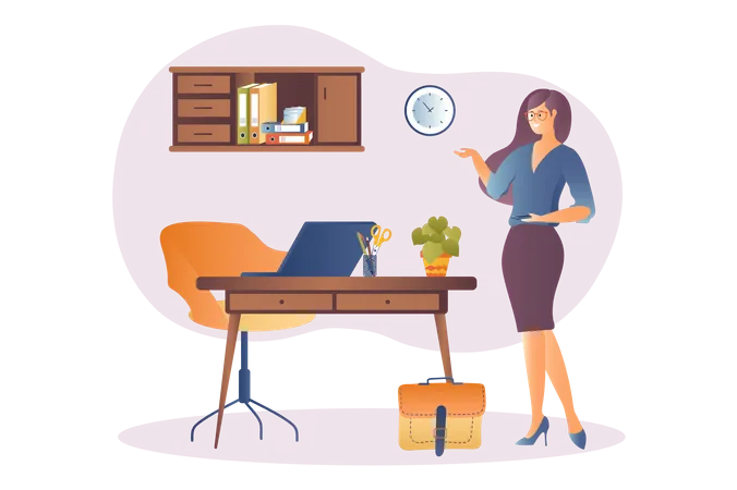 Businesswoman at office workplace  Illustration
