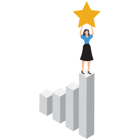 Businesswoman at the top of graph with a star  Illustration
