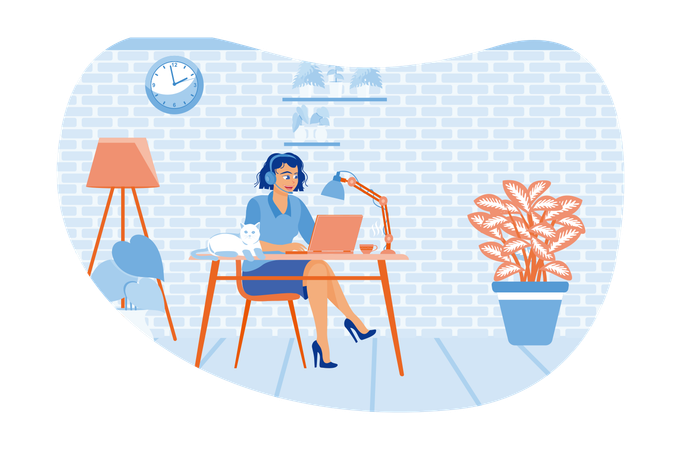 Businesswoman Attending Online Calls From Home  Illustration