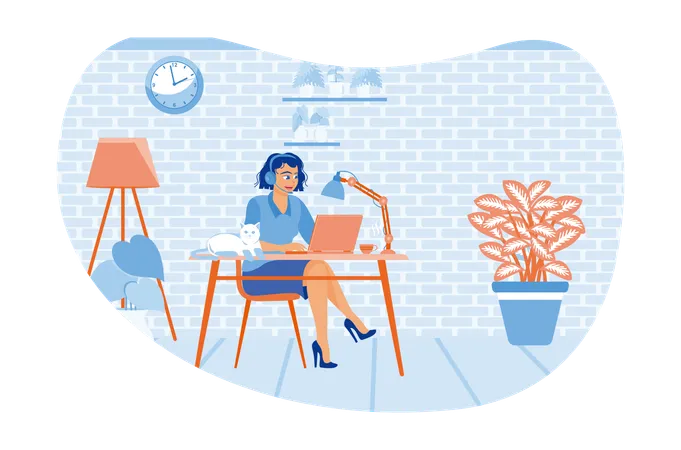 Businesswoman Attending Online Calls From Home  Illustration