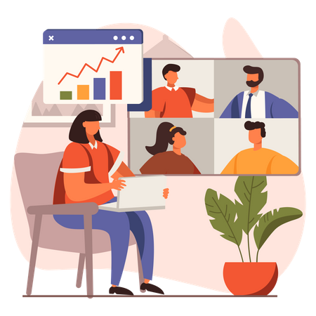 Businesswoman attending virtual business meeting  Illustration