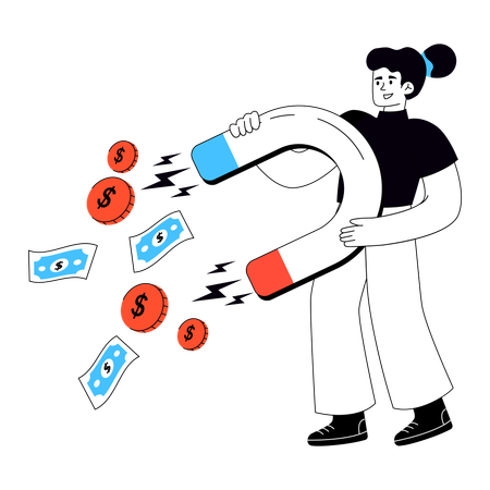 Businesswoman Attracts Money  Illustration