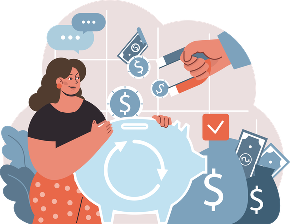 Businesswoman attracts money  Illustration