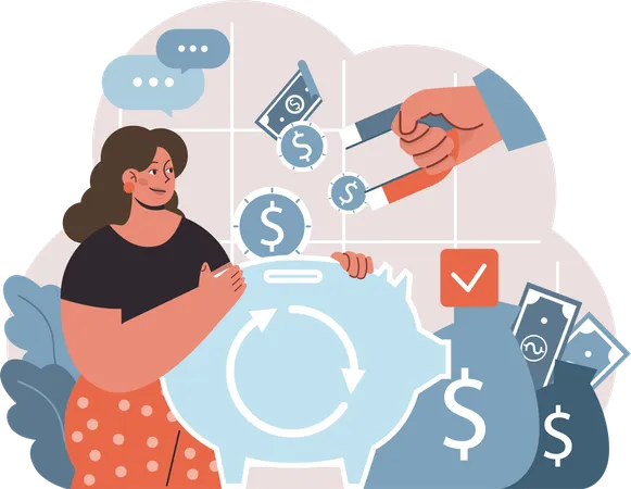 Businesswoman attracts money  Illustration