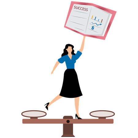 Businesswoman balances work and education on scales  Illustration