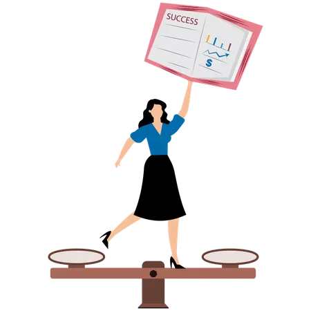 Businesswoman balances work and education on scales  Illustration