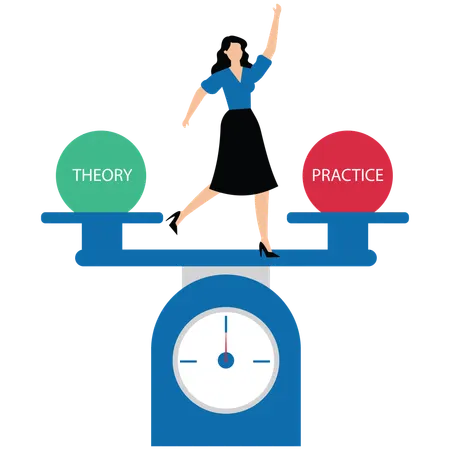 Businesswoman balancing balls on scale that symbolize harmony and equity  Illustration