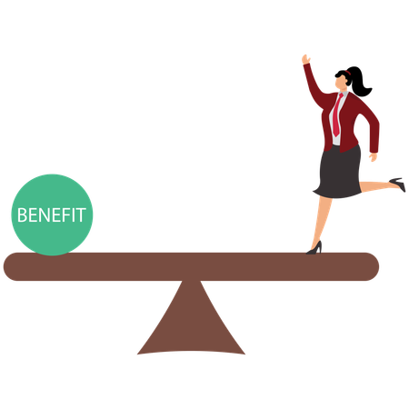 Businesswoman balancing between Risk and benefit  Illustration