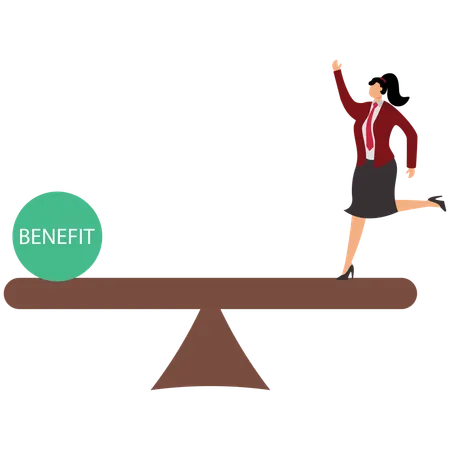 Businesswoman balancing between Risk and benefit  Illustration