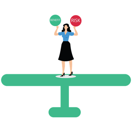 Businesswoman balancing business risk and benefit  Illustration