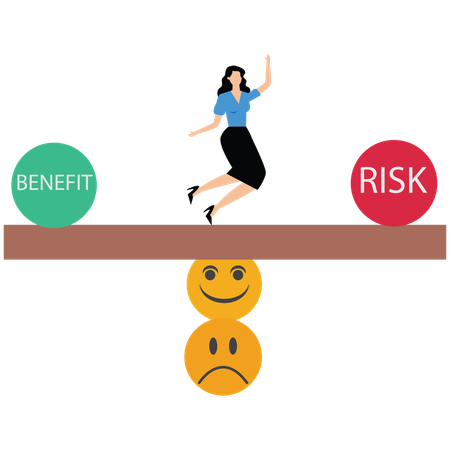 Businesswoman balancing business risk and benefit  Illustration