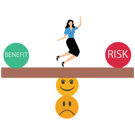 Businesswoman balancing business risk and benefit  Illustration