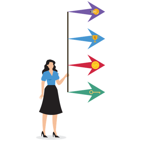 Businesswoman balancing career decisions  Illustration