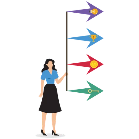 Businesswoman balancing career decisions  Illustration