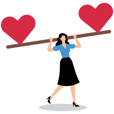 Businesswoman balancing hearts  Illustration