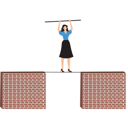 Businesswoman balancing on bricks  Illustration