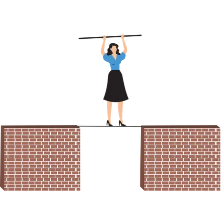 Businesswoman balancing on bricks  Illustration